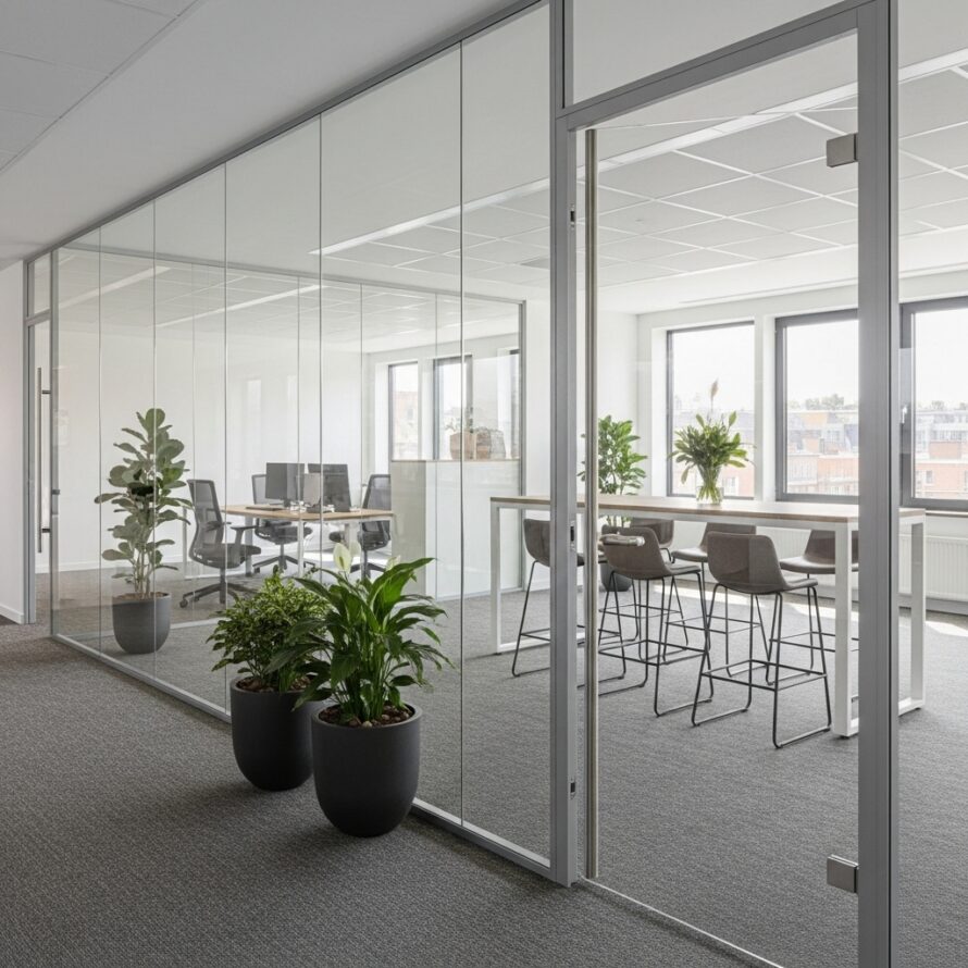 Kunststof plexiglas tussendeur kantoor vergaderruimte plastic