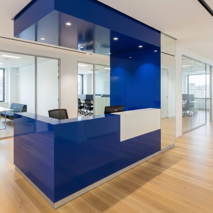 Plexiglas platen balie blauw