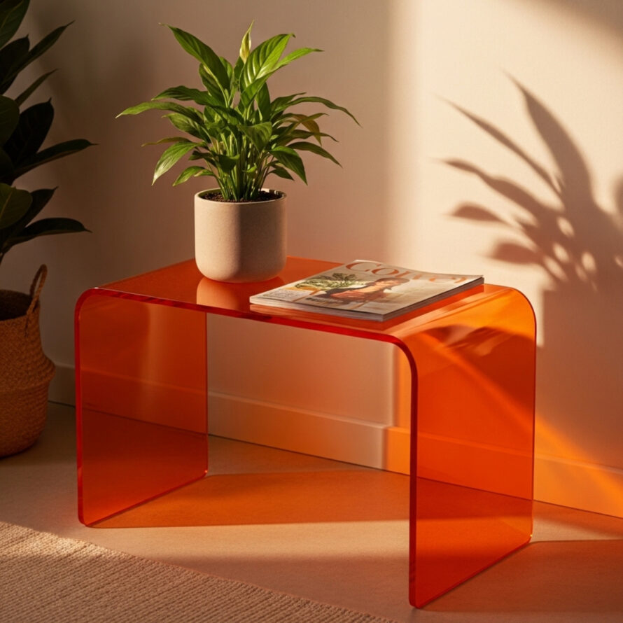 Oranje plexiglas tafel bijzettafel