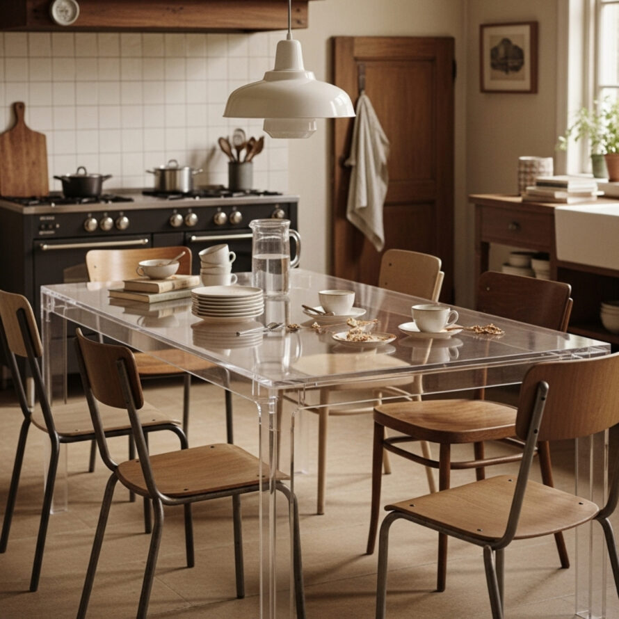 Helder plexiglas tafel eettafel