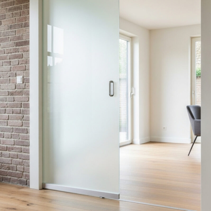 gesatineerd plexiglas schuifdeur binnen