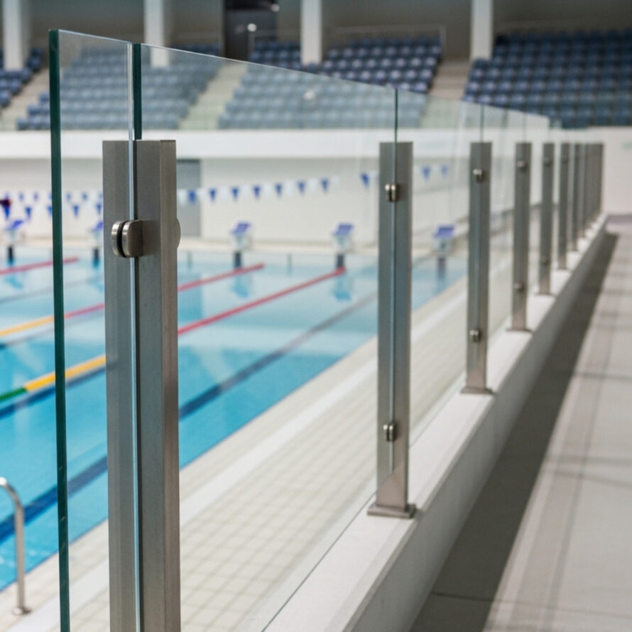 Balustrade plexiglas helder bij zwembad