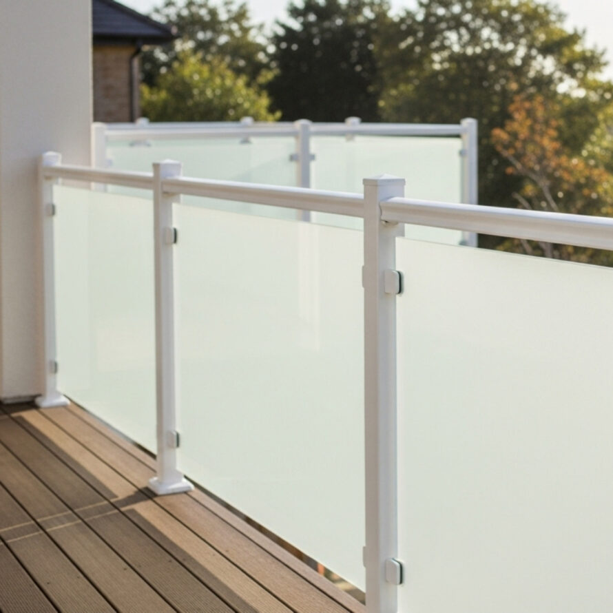 Mat plexiglas balustrade buiten