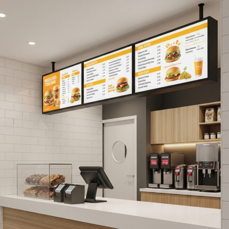 Lichtbak plexiglas met menu in snackbar