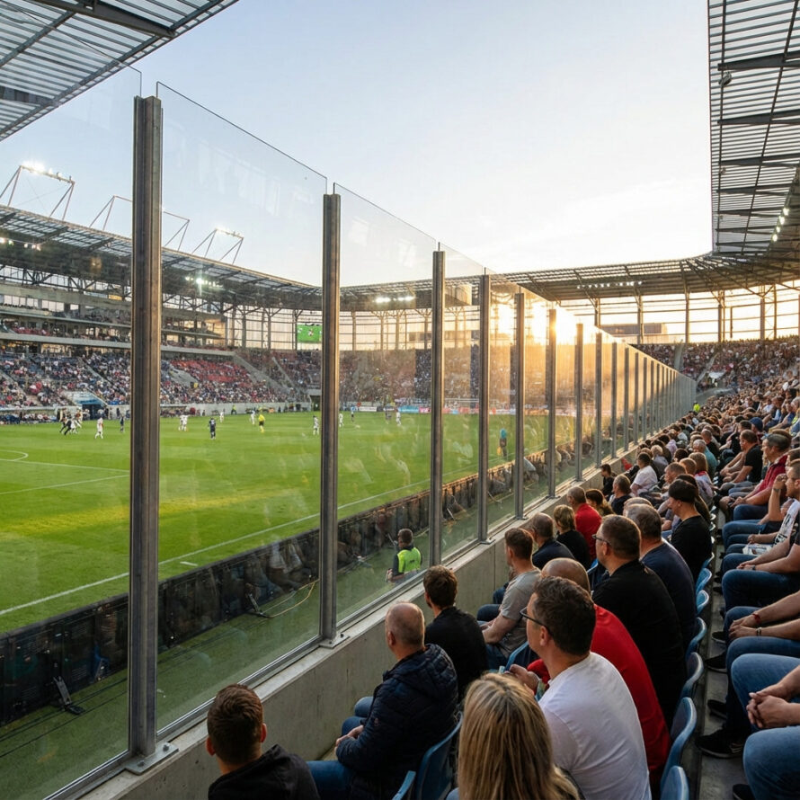 Voetbalstadion met transparante polycarbonaat