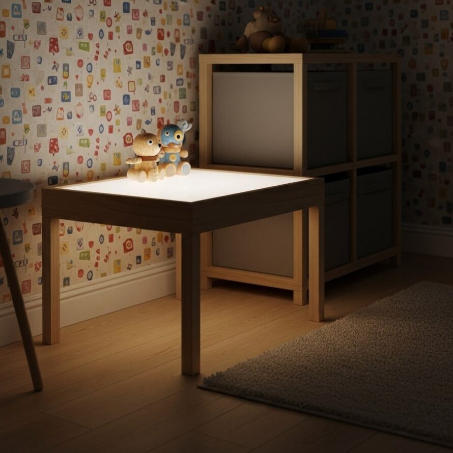 Lichttafel van plexiglas in een kinderkamer