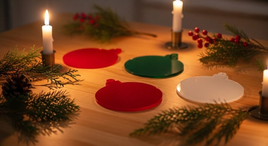 Kerstballen acrylglas wit, groen en rood