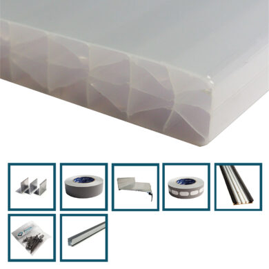 Polycarbonaat kanaalplaten set opaal met toebehoren