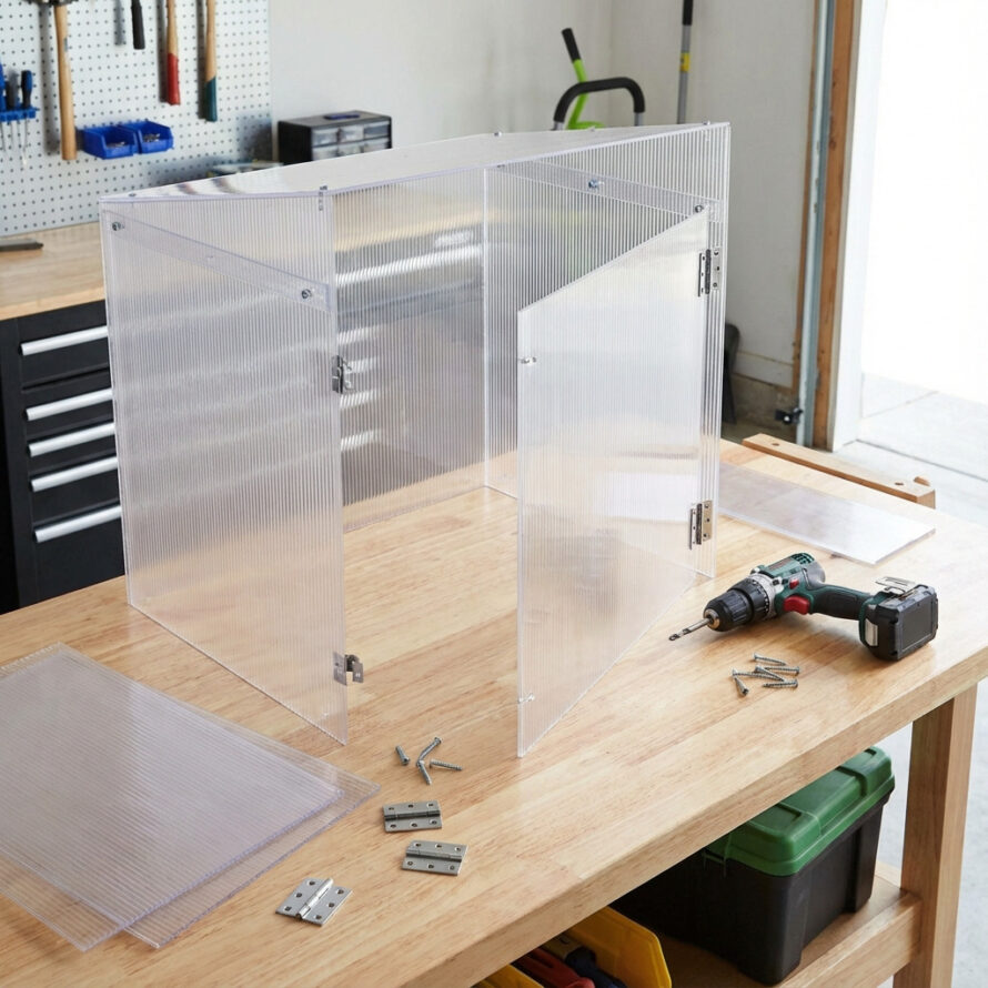 Handgemaakte kweekbak van hout met transparante afdekking