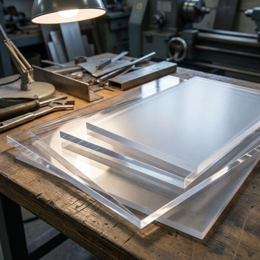 Gesneden kunststof platen in een fabriek, klaar voor verdere verwerking.