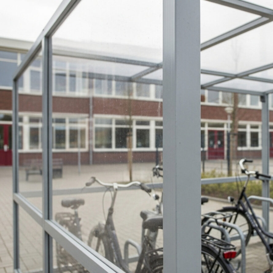 Kunststof overkapping fietsenstalling school