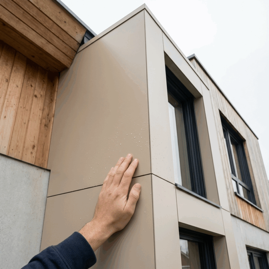 Close-up van kunststof dakkapel platen met glad oppervlak en nette afwerking.