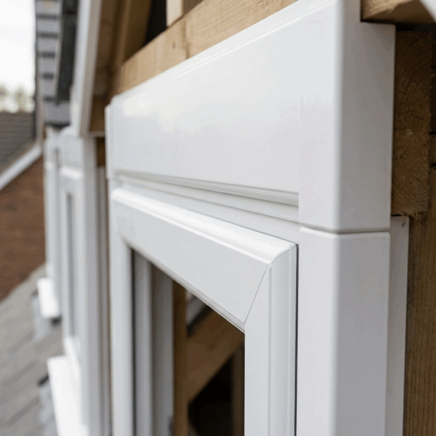 Close-up van kunststof dakkapel plaat met glad oppervlak en strakke afwerking.