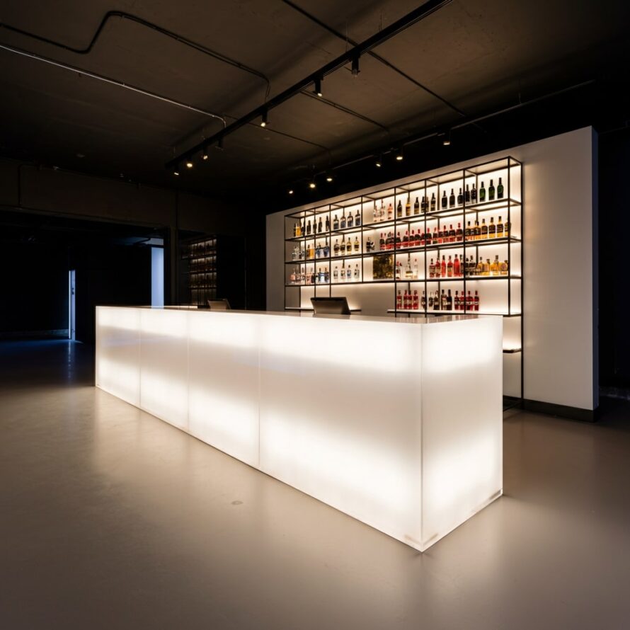 bar balie plexiglas xt opaal platen ledlicht gerecycled