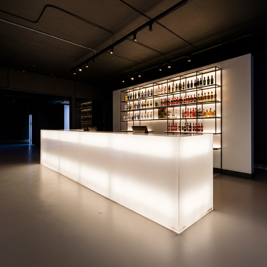 bar balie plexiglas xt opaal platen ledlicht gerecycled