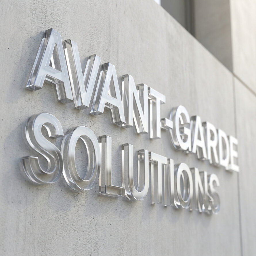 Driedimensionale letters van plexiglas op een buitenmuur