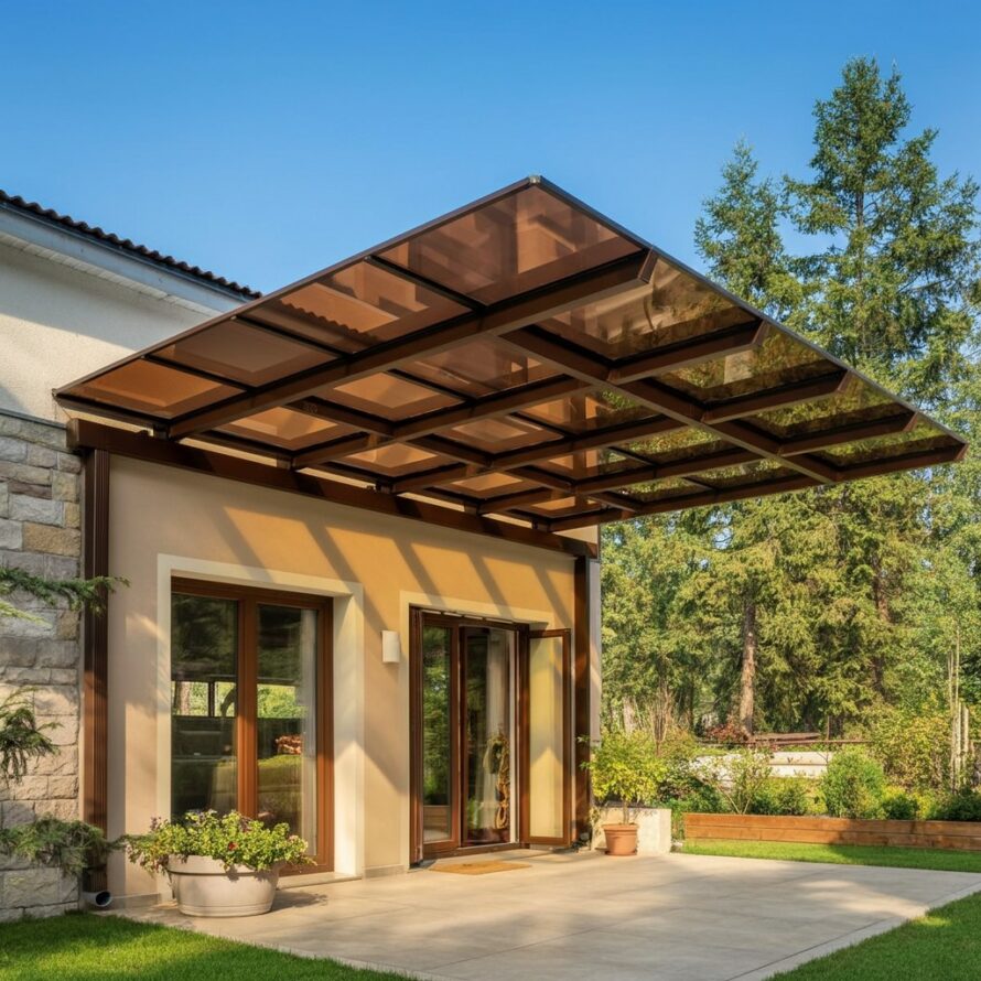 Afdak bruin doorzichtig polycarbonaat