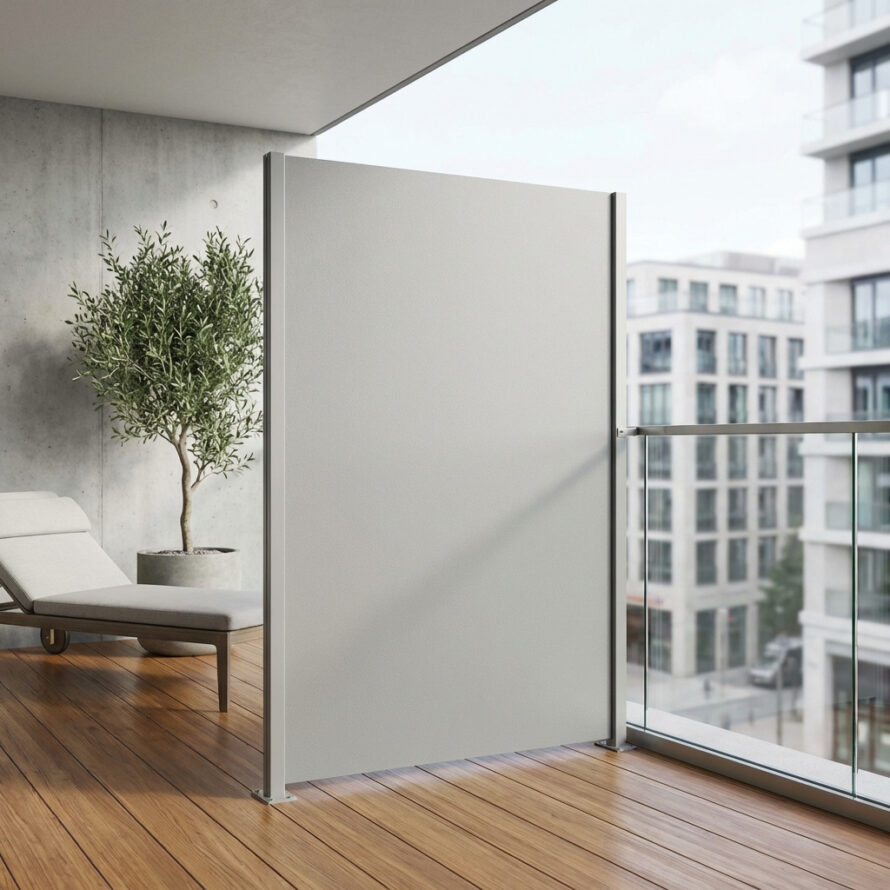 Modern balkon met lichtgrijze kunststof balkonafscheiding voor extra privacy