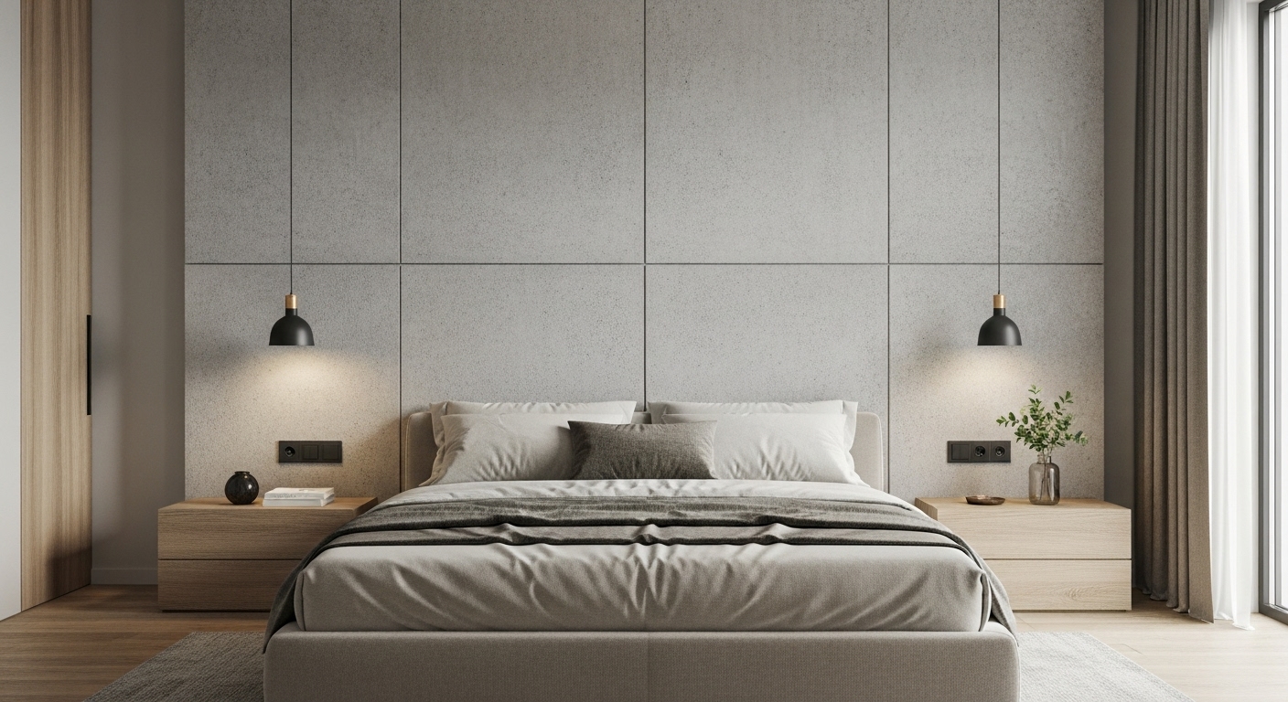 Slaapkamer wandpanelen PVC betonlook