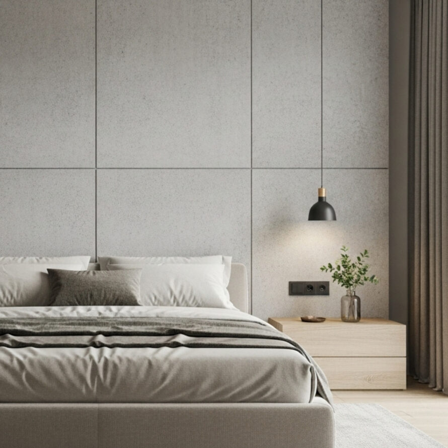 Slaapkamer wandpanelen betonlook PVC masq