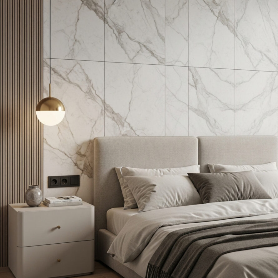 Slaapkamer wandpanelen PVC panelen marmerlook