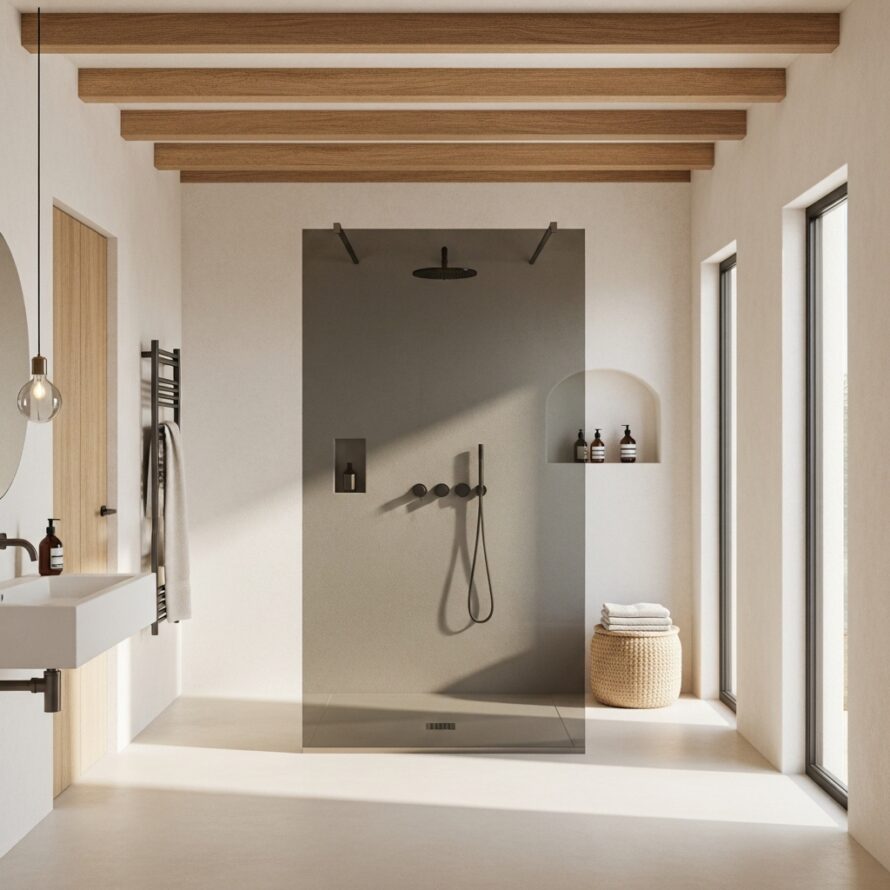 Rookglas douchewand in badkamer - rookgrijs plexiglas