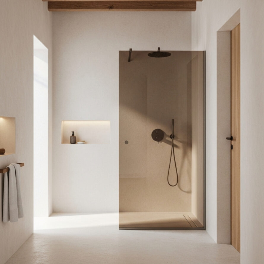 bruin rookglas inloopdouche