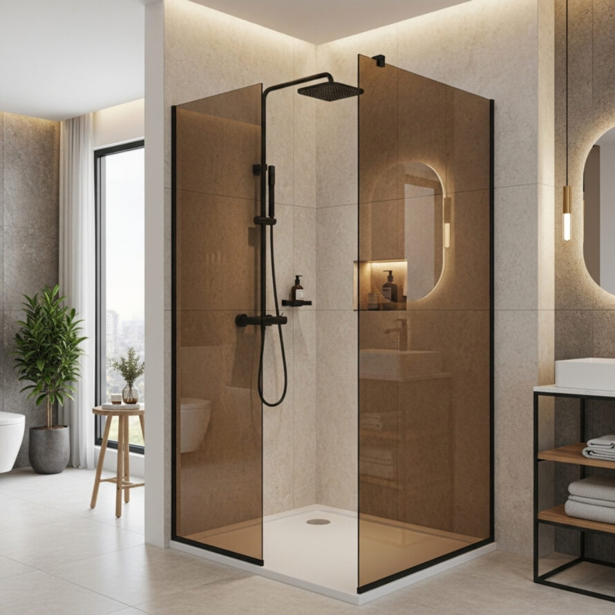 Smoke plexiglas rookglas douchecabine badkamer