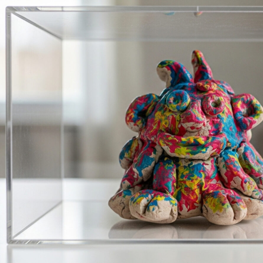 Helder plexiglas display voor kinderkunstwerk