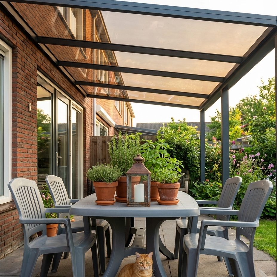 Overkapping van massief polycarbonaat brons