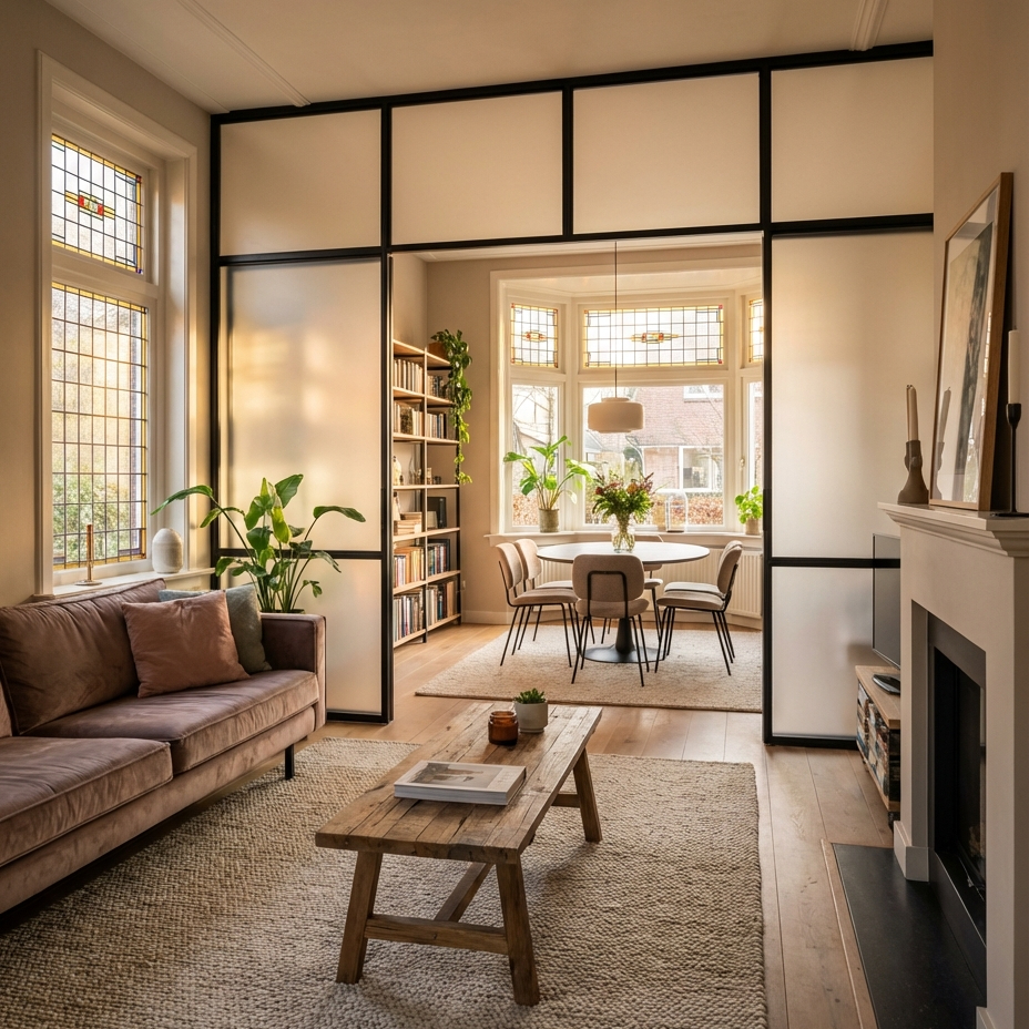 Scheidingswand roomdivider plexiglas zwart frame