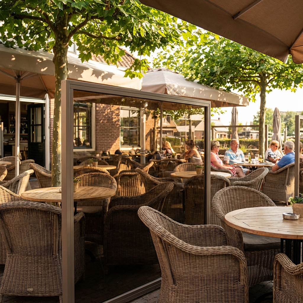 Terrasafscherming massief polycarbonaat brons horeca