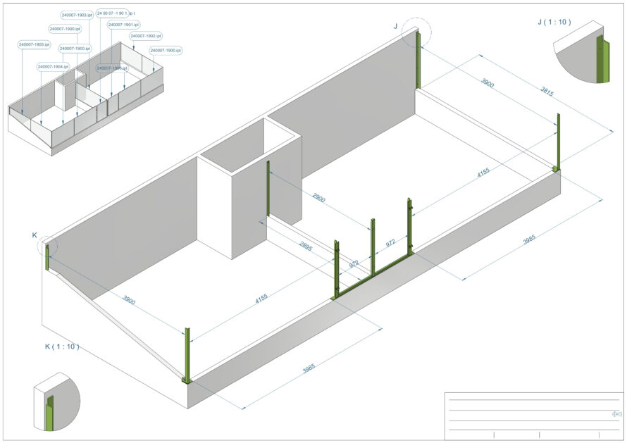 3D model met staanders voor plexiglas montage