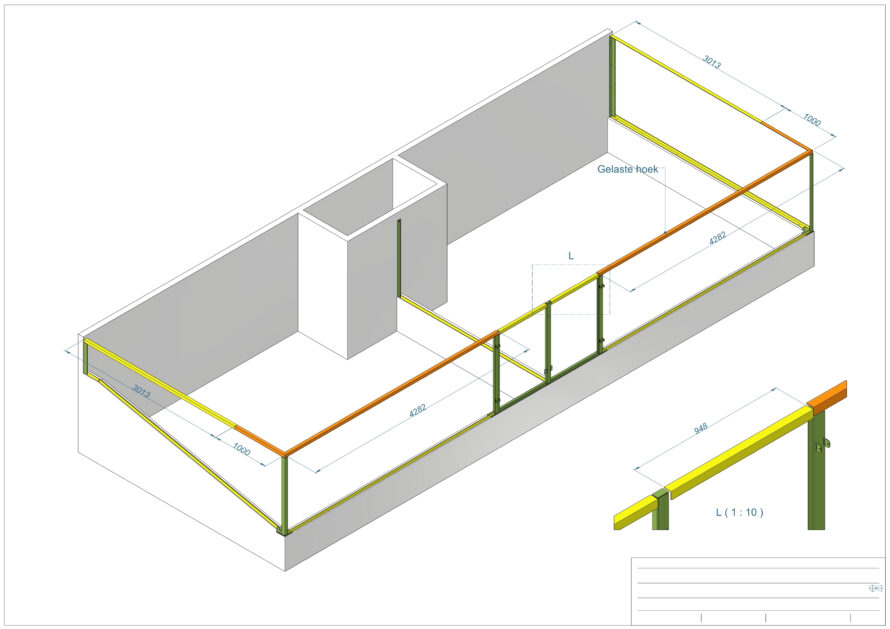 3D ontwerp van stalen frame met plexiglas panelen