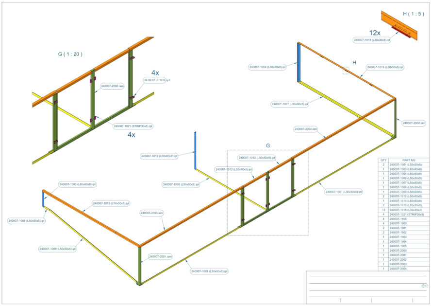 Technisch schema van hoekconstructie