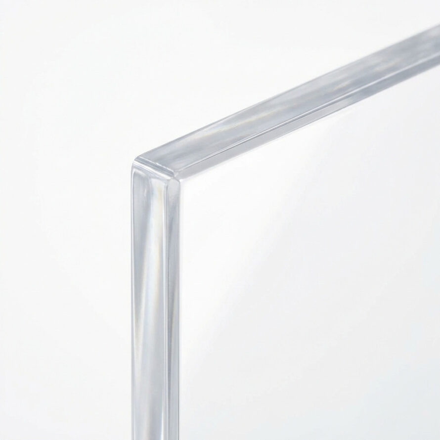 Close-up van transparante acrylaat plaat met heldere, glanzende rand