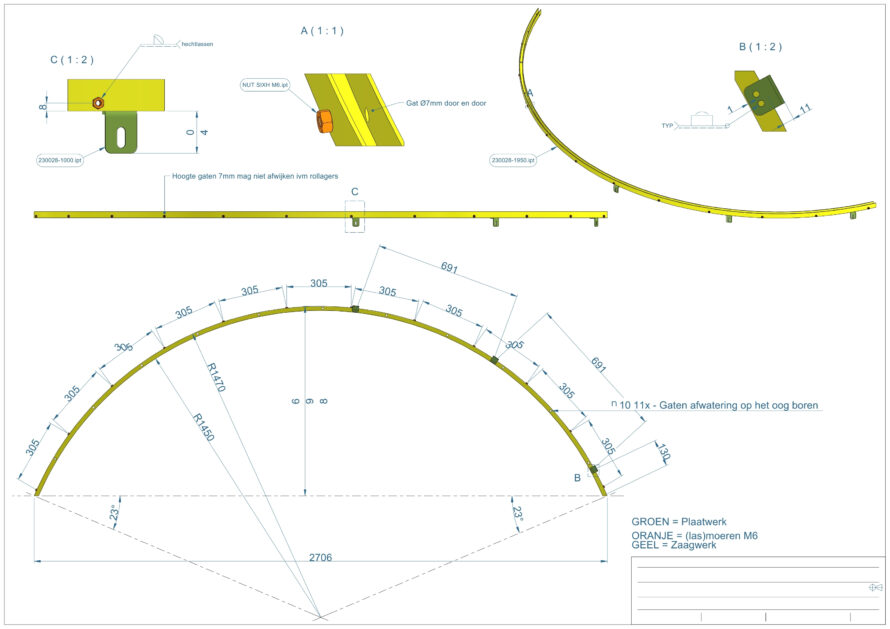 Tekening van de gebogen serre